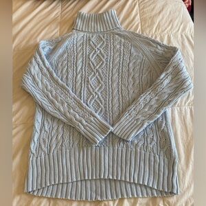 MOLLY MOORKAMP Quinn Blue Women's Cable Knit Sweater Coastal Grandmother Small